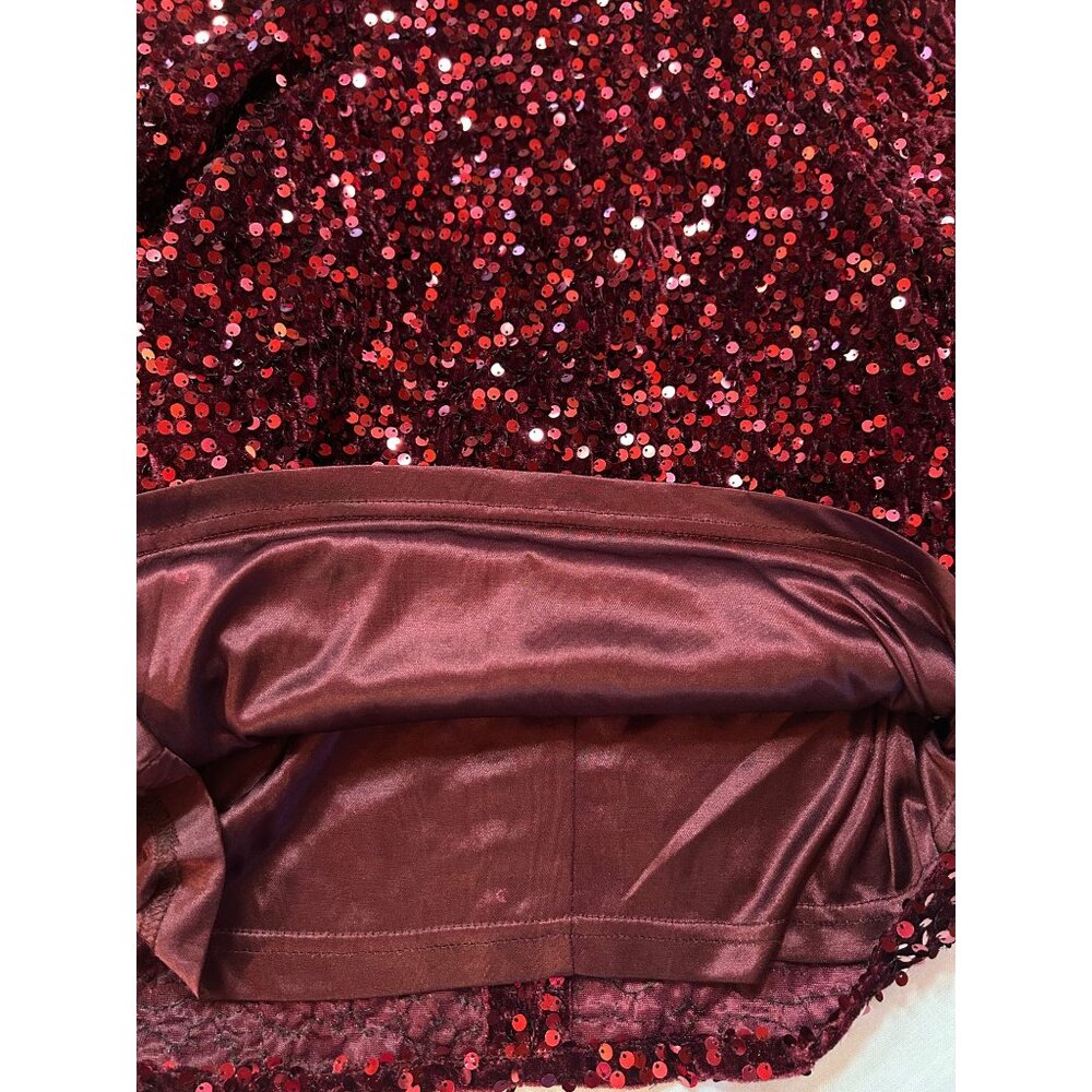 Nanette Lepore Beautiful Red Ruby Velvet Sequined Holiday Event Top Size M - Picture 6 of 9